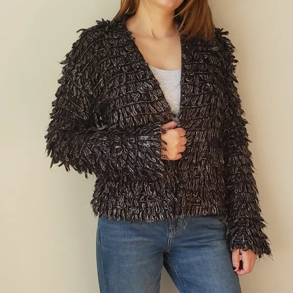 The Great. Short Monster Cardigan Loop Knot in Metallic Charcoal - Picture 2 of 10